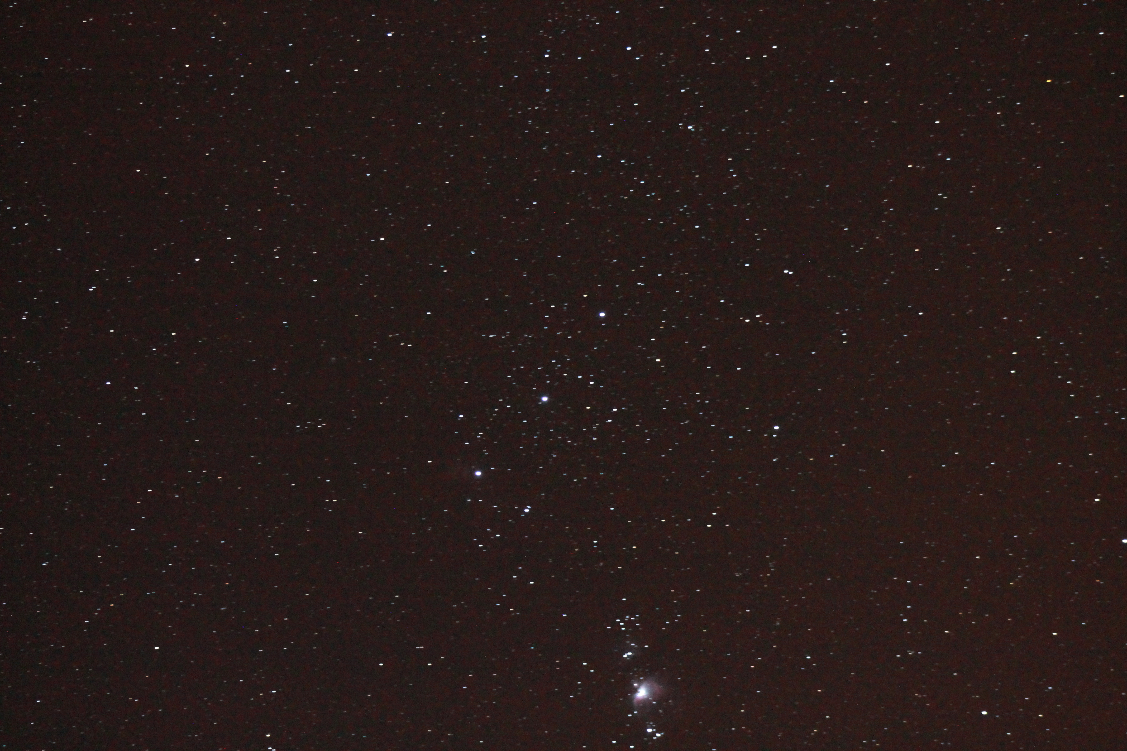 A 10 second exposure of the belt and sword of Orion, showing the Orion Nebula